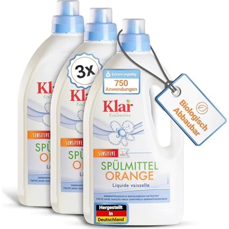 Almawin Klar Spülmittel Orange, 1,5L Geschirrspülmittel mit ätherischem Orangenöl – Bild 1