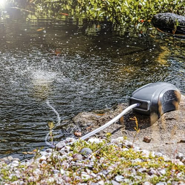 Esotec Solar Teichbelüfter Set 25/600, LiFePO4 Akku 12,8V/DC, 600 l/h Luftleistung, 25W Solarpanel, Gartenteich Luftpumpe, einfach zu installieren, Erdspieß 101876 – Bild 4