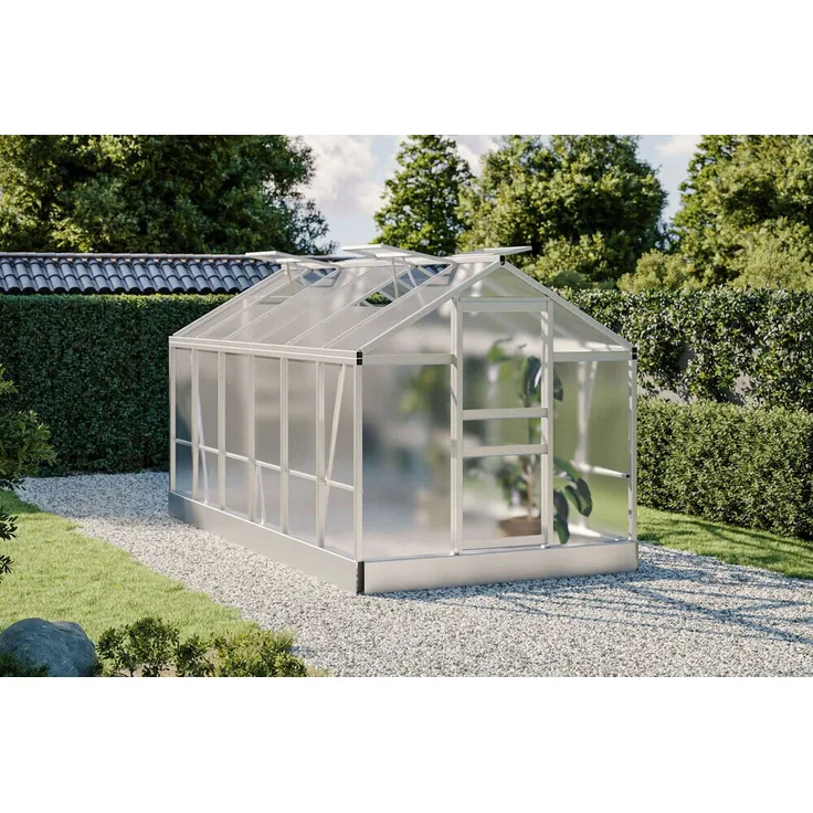 OUTFLEXX Flora Gewächshaus, Aluminiumrahmen, 380x190x195 cm, Silber