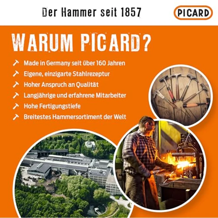 Picard Schlosserhammer mit Fiberglaskern 800g DIN 1041 – Bild 7