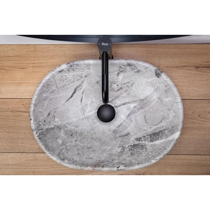 Rea Aufsatzwaschbecken Keramik Oval 49x35 cm, grau, ohne Überlauföffnung – Bild 3