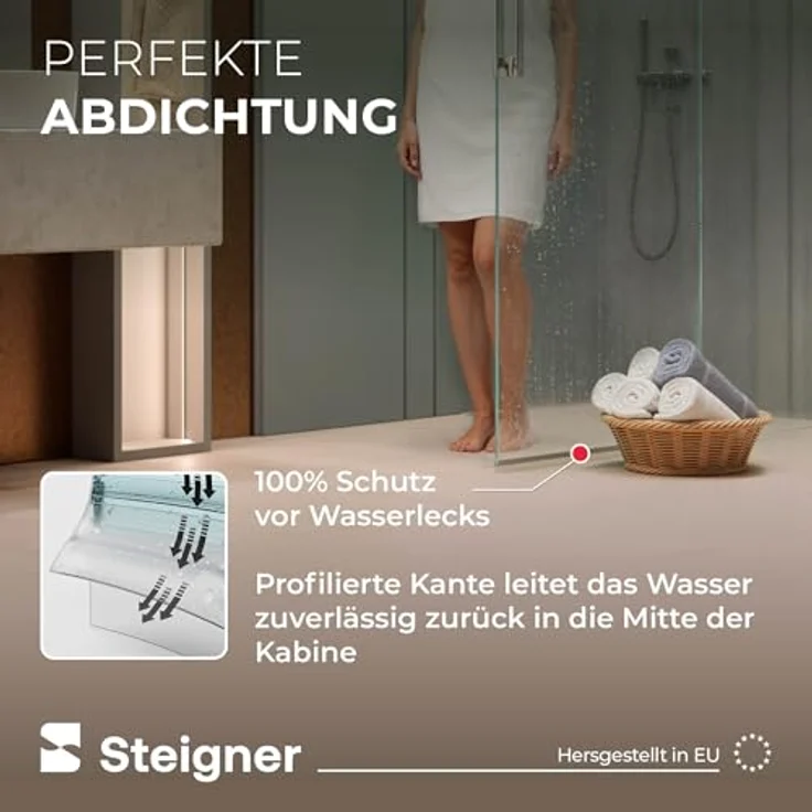 STEIGNER Duschtürdichtung UK19, 30 cm Transparent - Gerade Dichtung für Eckeinstieg und Fünfeckdusche, 5-6 mm Glasdicke, 100% wasserdicht, schimmelresistent, individuell kürzbar – Bild 3