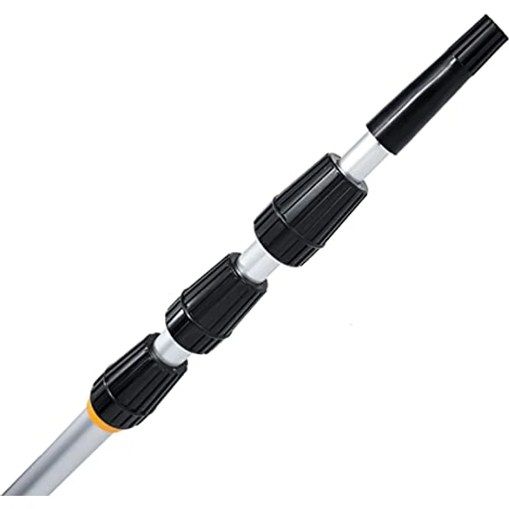 Pullach Hof Teleskopstiel Teleskopstange 6 Meter mit Adapter inkl. Dreieckbesen Aufsatz & Winkel, (1-St) - Ausziehbar auf 6m, inkl. Eckbesen Aufsatz, italienisches Gewinde – Bild 3