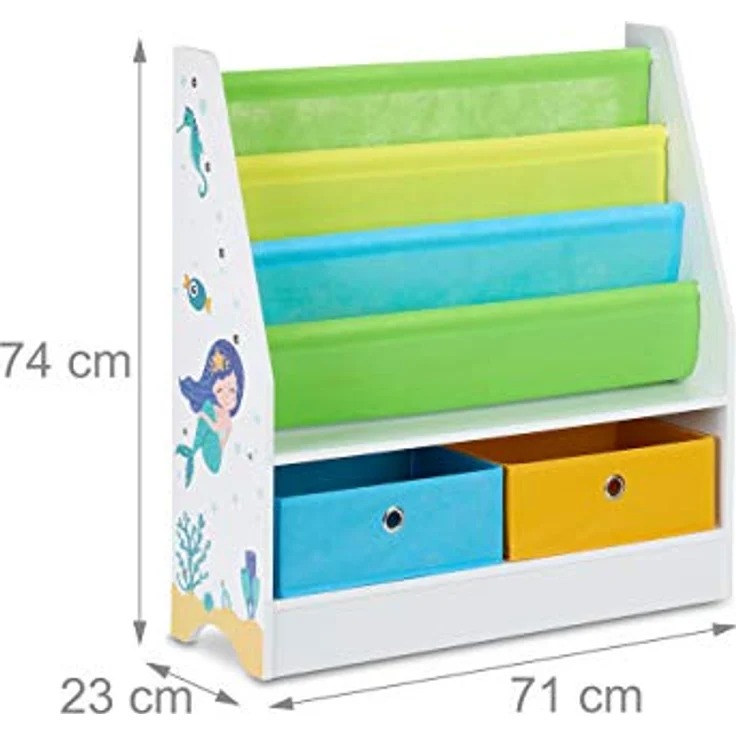 Relaxdays Kinderregal Meermotiv, 2 Boxen, 3 Fächer, Spielzeug Aufbewahrung, Kinder Bücherregal HBT 74 x 71 x 23 cm, bunt - Preisvergleich – Bild 4