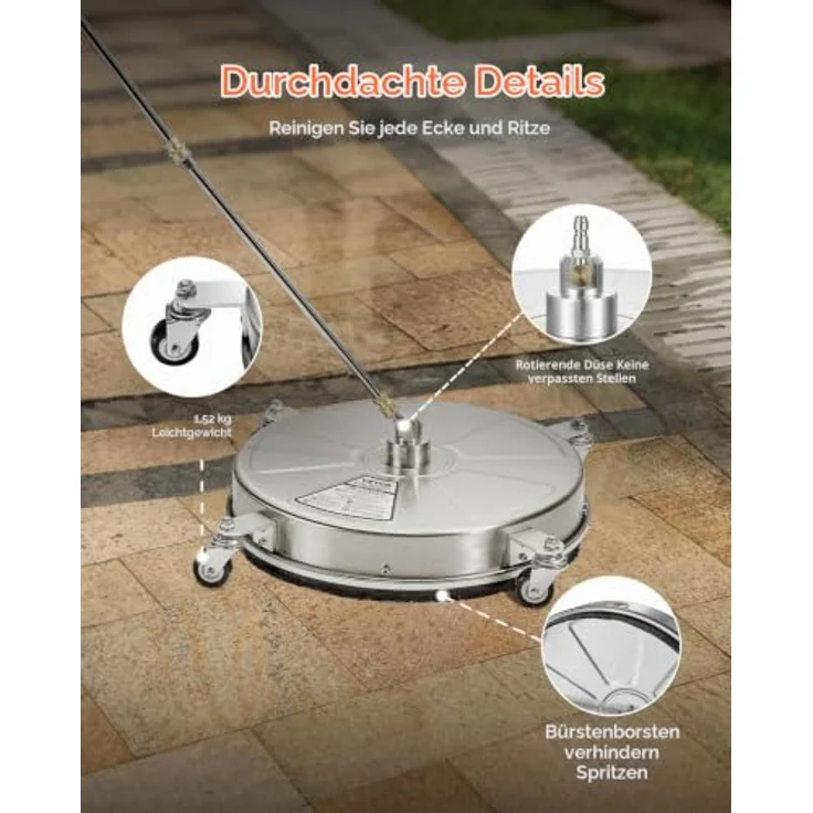 VEVOR 465 mm Hochdruckreiniger-Oberflächenreiniger aus Edelstahl, max. 4000 PSI, 1/4 Zoll Schnellanschluss, für Beton, Terrasse, Deck – Bild 6
