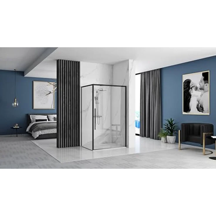 Rea SOLAR SCHWARZ Duschkabine, 90x90x195 cm, transparentes gehärtetes Sicherheitsglas 6 mm, Schiebetür, ohne Duschwanne, schwarz – Bild 2