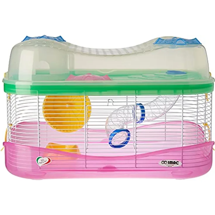 IMAC Hamsterkooi Fantasy, Gehege mit 2 Stockwerken, Laufrad und Rutsche, orange, rosa, grün