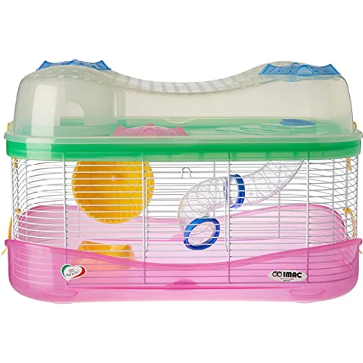 IMAC Hamsterkooi Fantasy, Gehege mit 2 Stockwerken, Laufrad und Rutsche, orange, rosa, grün – Bild 1