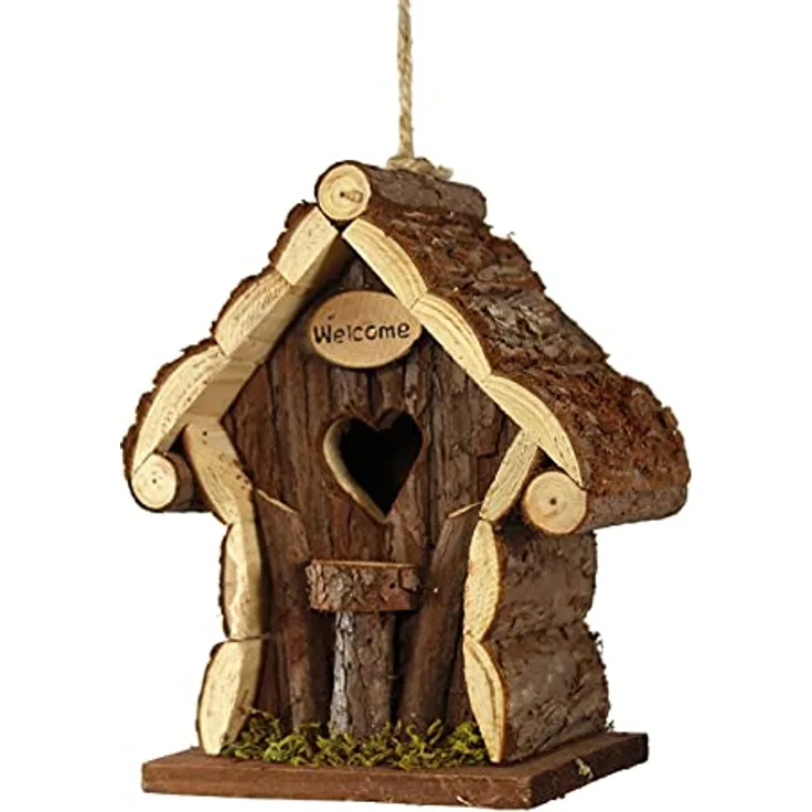 Spetebo Deko Vogelhäuschen aus Holz - 22,5 x 15 x 11 cm - Holz Vogelhaus für Haustür oder Garten Dekoration Deko zum hängen