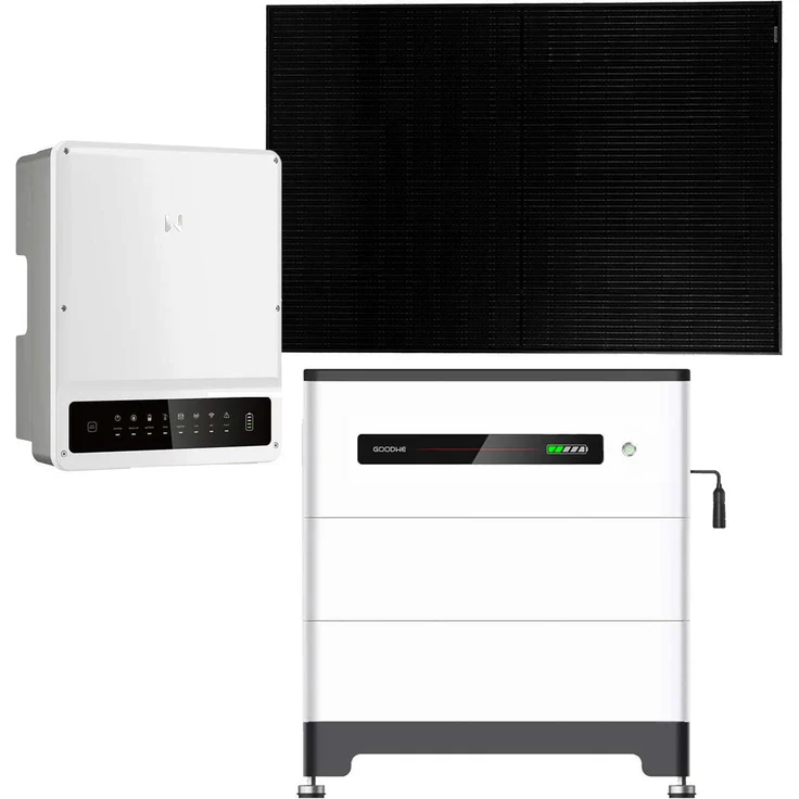 GoodWe 10kWp PV Komplettanlage mit Glas-Glas Modulen und 6,6kWh Speicher, enthält 10kW Hybrid-Wechselrichter, Basis und BMS für Lynx F Plus+ Module, 2x 3,27kWh Solarspeicher für 1-phasige und 3-phasige Wechselrichter, 24x 440W Sunpro TopCon Mono Full Black Glas-Glas Solarmodule