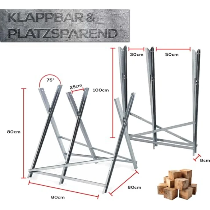 GARMIO Sägebock Sägebock verzinkt zusammenklappbarer Holzsägebock 4-fach, Extra robust, verkeilte Zinken, Greifzähne besserer Halt, 150 kg max. Belastbarkeit, silber – Bild 7