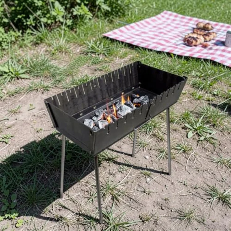 GOROCH Klappbarer Mangal Grill, Holzkohlegrill aus 2 mm Stahl für 12 Spieße, kompakt und mobil für Garten und Camping – Bild 4