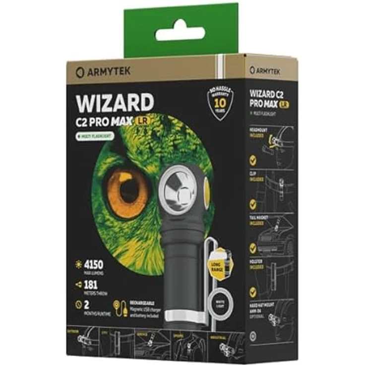 ArmyTek Wizard C2 Pro Max LR White LED Taschenlampe mit Gürtelclip, akkubetrieben - 3870lm (12.15 cm) – Bild 5