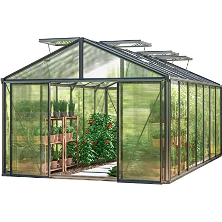 GFP Gewächshaus Asteria 25 Light 311x534 cm mit integriertem Fundament 12 mm Doppelstegplatten, Farbe Anthrazit - Made in Austria – Bild 1