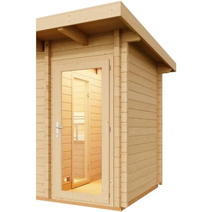 Infraworld Gartensauna Terra 2B, Saunahaus 341 mit Blockbohlen aus nordischer Fichte 70mm, Espe Inneneinrichtung – Bild 5