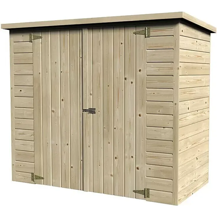 Décor et Jardin Gerätehaus Bike Box, Außenaufbewahrung aus unbehandeltem Kiefern- und Fichtenholz für 2 Fahrräder, Naturfarben