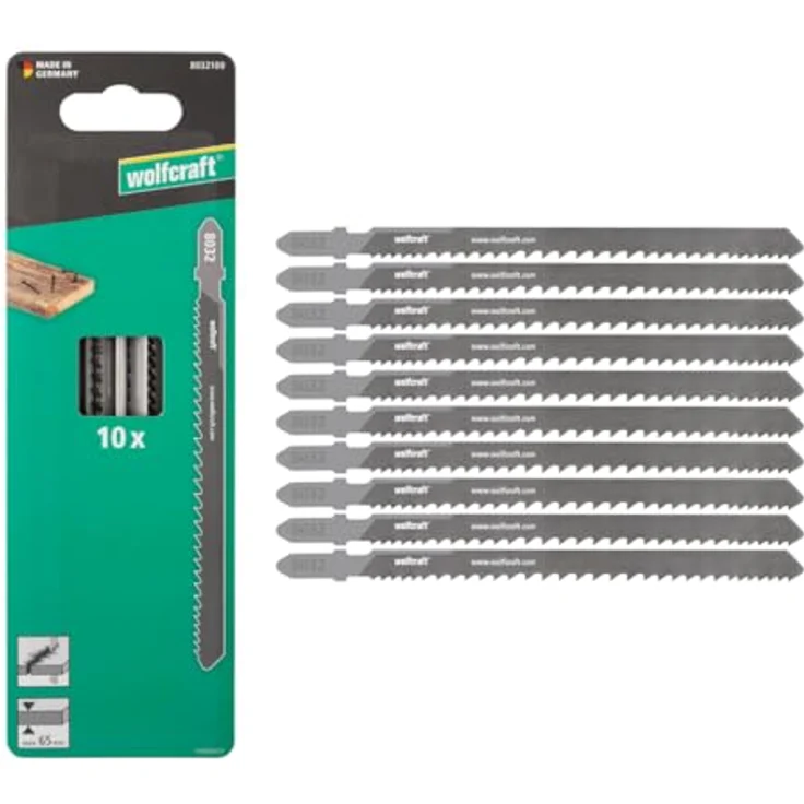 wolfcraft 10 Bi-Metall Stichsägeblätter, T-Schaft für Holz mit Fremdmaterial, Schnitttiefe 65mm, made in Germany - 8032100 – Bild 1