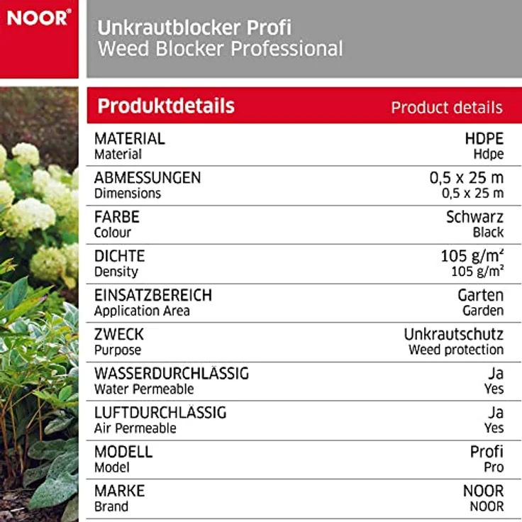 NOOR Unkrautblocker Profirolle 105 gr-m² 0,5 x 25 m I Die Gartenfolie für das Hochbeet & das Gewächshaus I Unkrautschutz für Gartenwegen & Terrassen I Wasserdurchlässig & umweltfreundlich I Schwarz – Bild 5