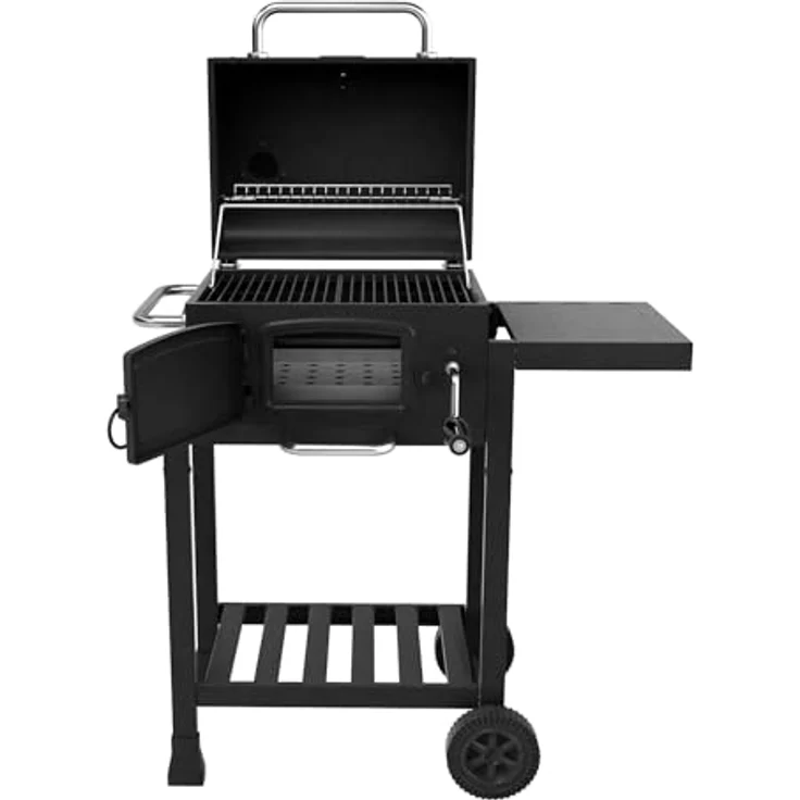 TAINO Holzkohlegrill HERO, Kohlerost höhenverstellbar, kleiner Smoker, Seitentisch klappbar, Schwarz – Bild 5