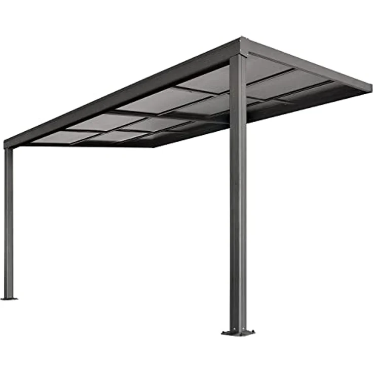 Juskys Terrassenüberdachung 4x3 m mit Schiebedach - Terrassendach aus Aluminium mit Doppelstegplatten - wetterfeste Überdachung mit UV-Schutz - Grau - Preisvergleich – Bild 1