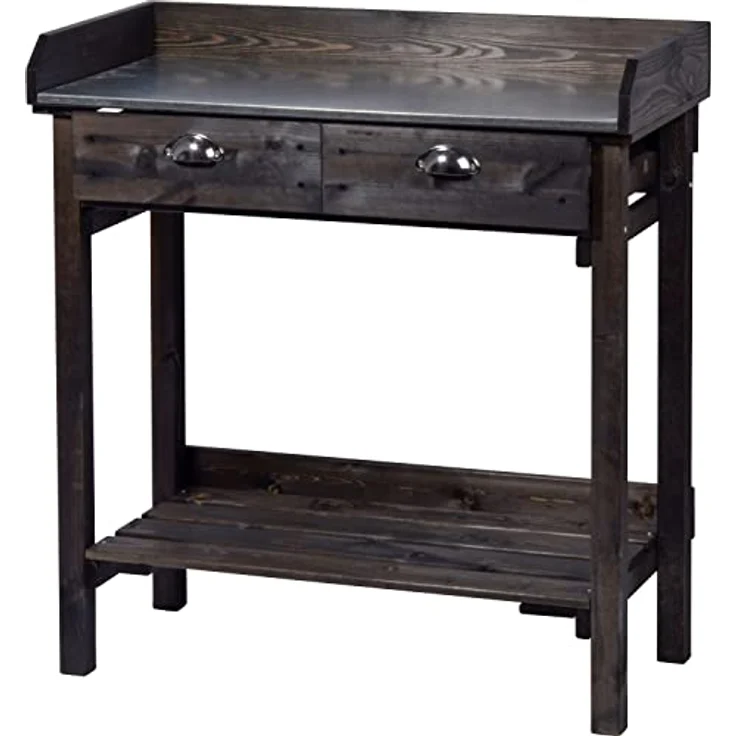 dobar 29031e Praktischer Pflanztisch mit 2 Schubladen und Ablagefläche, 79 x 39 x 90 cm, Fichte, Schwarz – Bild 5