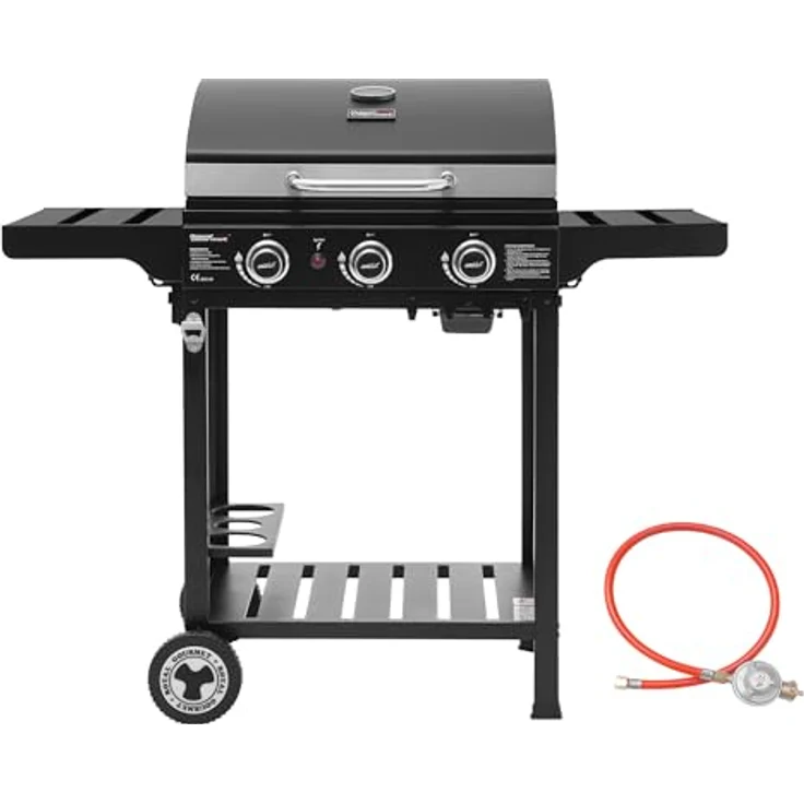 Royal Gourmet 3 Brenner Gasgrill Grillwagen, Standgrill mit Edelstahl Brenner 9 kW, Schwarz – Bild 1