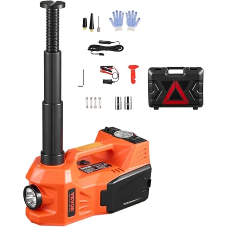 VEVOR elektrischer Wagenheber 5 t Scherenwagenheber mit eingebauter Pumpe, 12 V, tragbares Set mit Sicherheitshammer & LED-Licht für Limousine, SUV und Lkw – Bild 1
