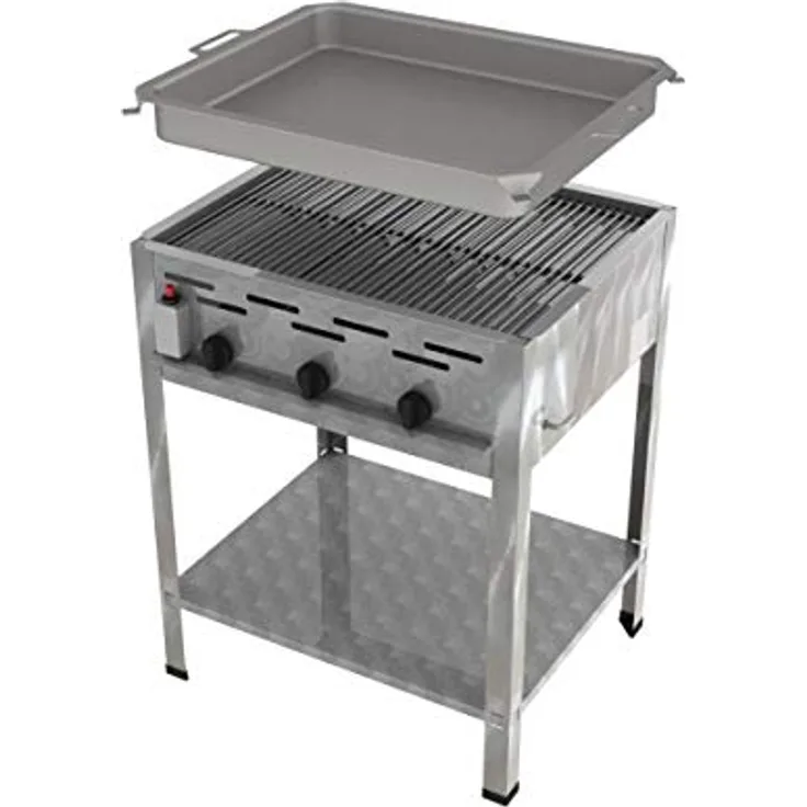ChattenGlut Gasgrill ChattenGlut Gastrobräter 13,5kW mit Rost und Pfanne, BxTxH: 650x530x800 cm, Edelstahl Ausführung aus Hessen Germany mit 20% geringerem Gasverbrauch