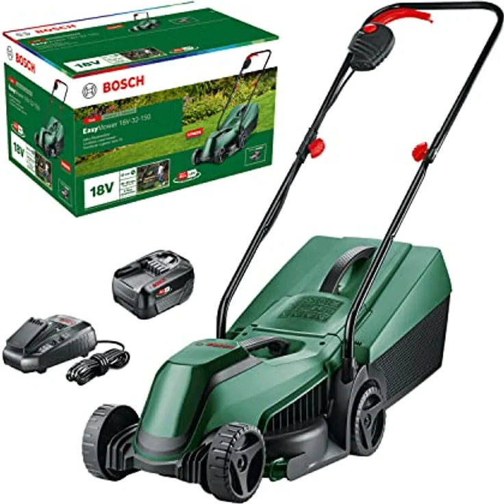 Bosch Akku-Rasenmäher EasyMower 18V-32-150 (Bis zu 100 m2 mit einem 3,0-Ah-Akku; 18-Volt-System; Schnittbreite: 32 cm; mit Ladegerät und 3,0-Ah-Batterie) – Bild 1