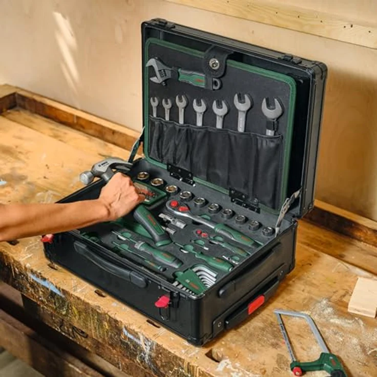 BOSCH Rollwerkzeugkoffer-Set, 119-teilig mit hochwertigen Werkzeugen und praktischem Teleskopgriff – Bild 4