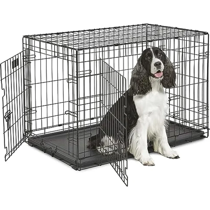 Ferplast Zusammenklappbares Hundekäfig DOG-INN 90. Faltbox für Hundewelpen, Metallgitter-Transportbox, inklusive Trennwand, zwei Türen mit Sicherheitsverschluss, 92,7 x 58,1 x h 62,5 cm Schwarz – Bild 2