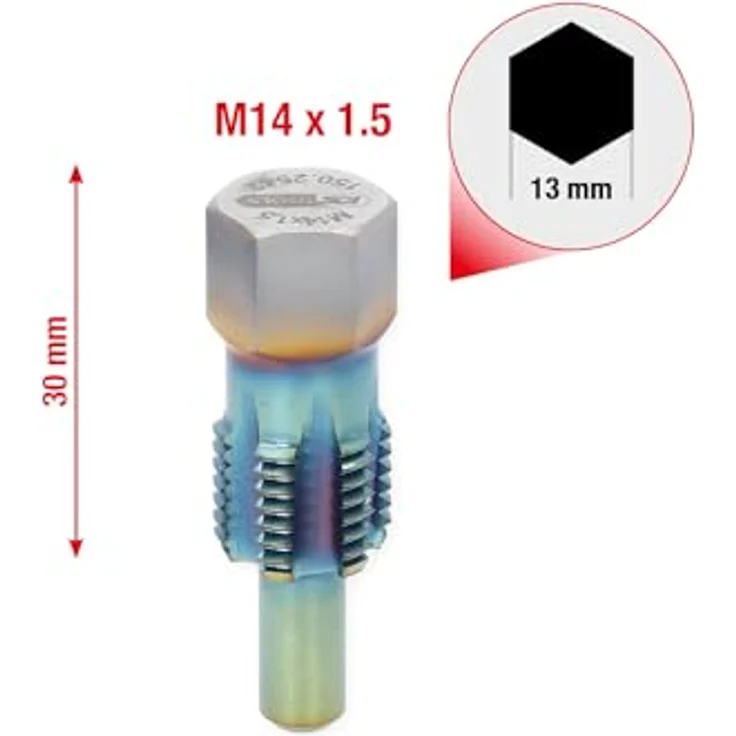 KSTOOLS Gewindeschneider mit Führungsbolzen für Temperatursensoren, M14x1,5, kurze Ausführung mit 6 Schneiden und Reinigungsnuten – Bild 2