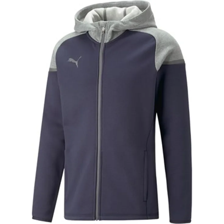 PUMA Team Cup Casuals Hooded Jacke parisian night M, Recycelter Inhalt, Baumwolle, Gebürsteter Jersey, Farbblockierung an den Schultern