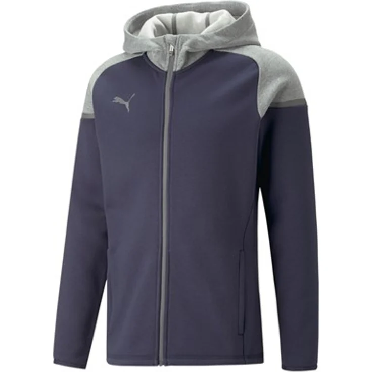 PUMA Team Cup Casuals Hooded Jacke parisian night M, Recycelter Inhalt, Baumwolle, Gebürsteter Jersey, Farbblockierung an den Schultern