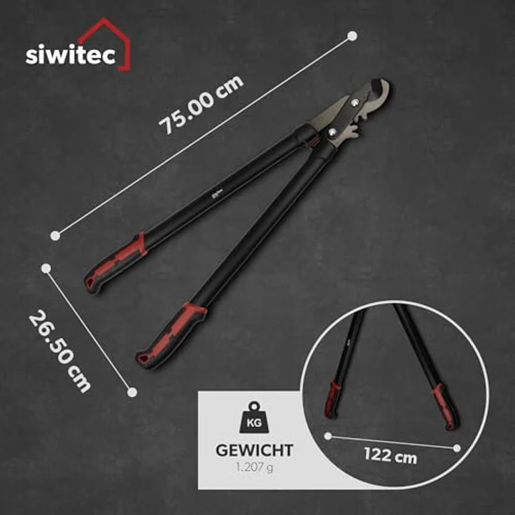 siwitec Bypass Getriebeastschere SG-20, Astschere für frisches Holz bis Ø 40 mm, Kohlenstoffstahl Klinge, Länge 75 cm, Schwarz-Rot – Bild 3