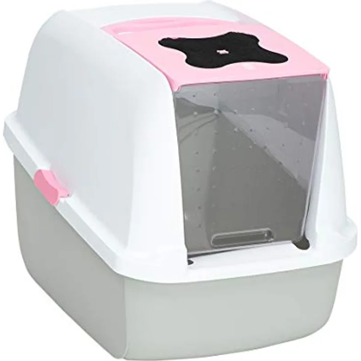 Catit 50700 Katzentoilette mit Abdeckung, 43 x 57 x 50cm, weiß/grau/pink