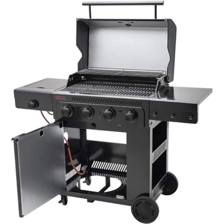 Char-Broil Essential 4 G Gasgrill mit Tru-Infrared, 4 Brennern, SureFire-Zündung, Gear Trax & Stauraum-Schrank