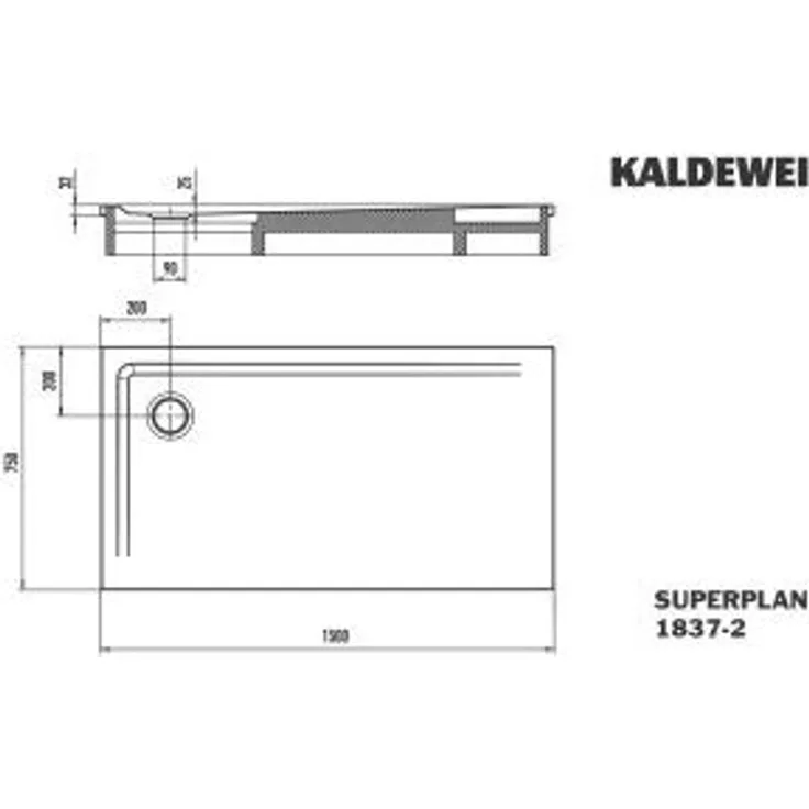 KALDEWEI SUPERPLAN 1837-2, Duschwanne mit Wannenträger, 75x150cm, Cool Grey 80, aus hochwertigem Stahl-Emaille, rechteckig, 9cm Ablauf
