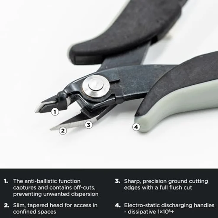 C.K Ecotronic ESD Antiballistische Schmale Präzisions Seitenschneider, 140 mm, für Weichkupferkabel bis 1,3 mm Ø, Anti-FOD-Flachdrahtschneider – Bild 2
