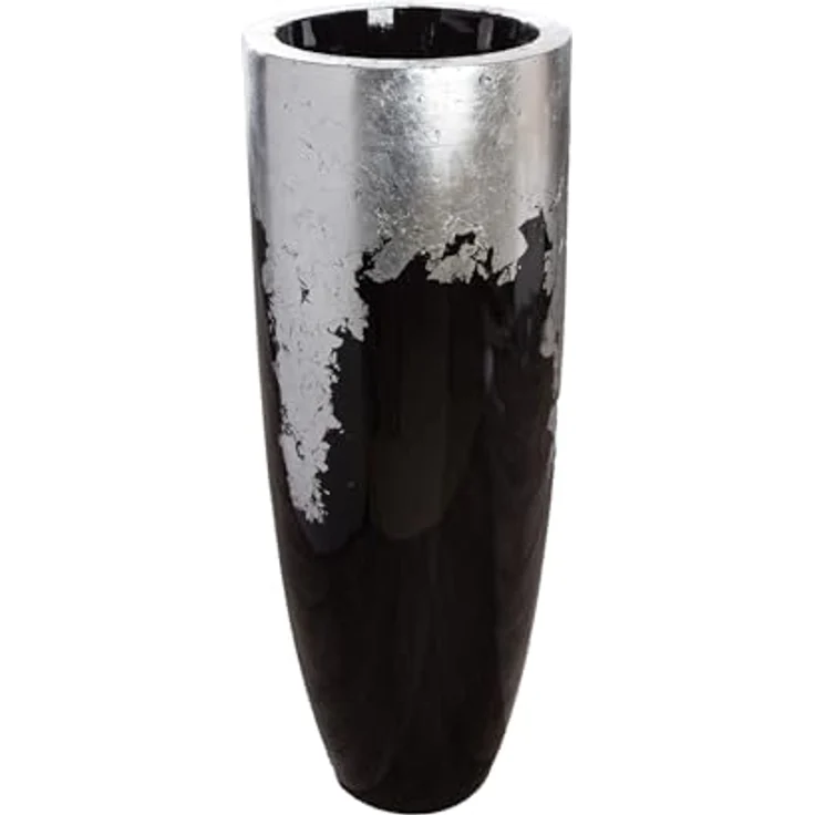GILDE Übertopf KONUS XXL, Fiberglas, schwarz/silberfarben, Höhe 100cm, wasserdicht für Indoor-Pflanzen – Bild 1