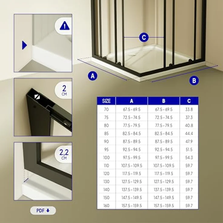 i-flair Eckdusche Schiebetür Duschkabine DANIELLE, 70x70 cm, 6 mm ESG, schwarze Aluminiumprofile, ebenerdiger Einbau, Schiebetüren – Bild 6