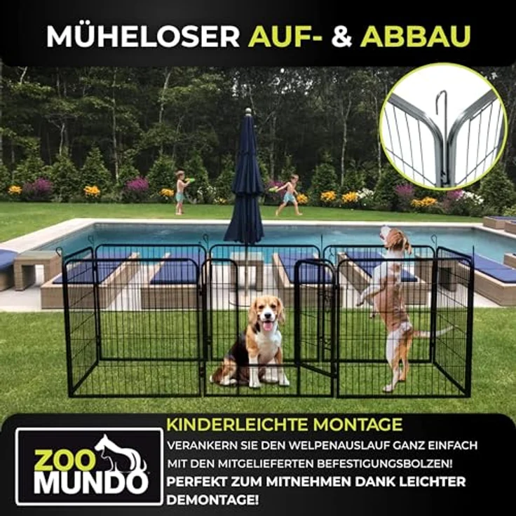 zoomundo Welpenauslauf XL 100cm hoch, 8-Eck Laufgitter aus pulverbeschichtetem Metall, Black Edition, Maße 236,5 x 77 cm, geeignet für Kleintiere – Bild 2