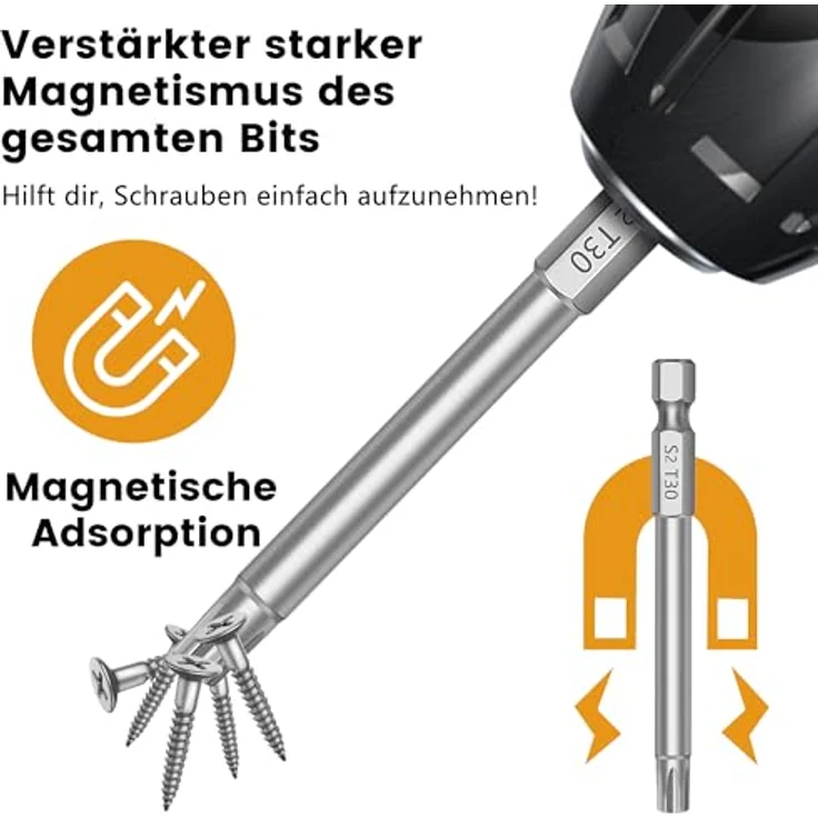MulWark 14PC Magnetisches Sicherheit Torx Bit Set, 3" lang, S2 Stahl, T4-T40, 1/4" Sechskantschaft, für elektrische Bohrmaschinen und Schraubendreher – Bild 4
