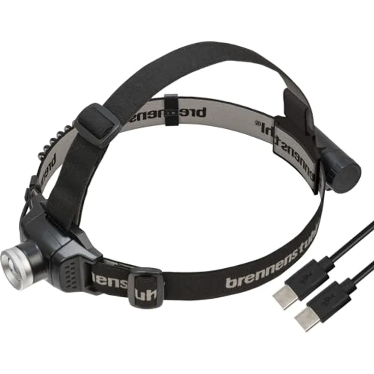 Brennenstuhl Akku LED Kopflampe LuxPremium KL 251 AF/Stirnlampe LED mit austauschbarem Akku und Rotlicht (250lm, IP44, CREE-LED, max. Leuchtdauer 40h, inkl. USB C Kabel) schwarz