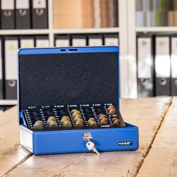 HMF 10015-05 Geldkassette Geldzählkassette 30 x 24 x 9 cm, Blau, mit Euro-Münzeinsatz und Sicherheitszylinderschloss – Bild 2