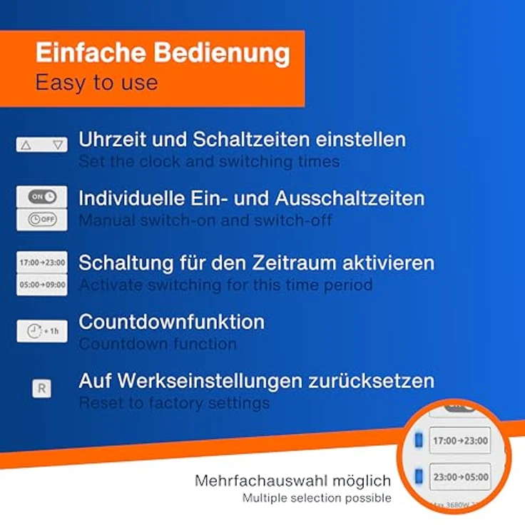 REV Zeitschaltuhr Easy+, digitale Zeitschaltuhr mit LCD-Display, weiß, mit integriertem Akku und erhöhtem Berührungsschutz – Bild 3