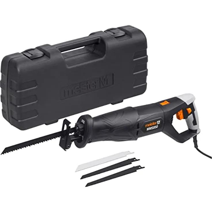 Meister Werkzeuge MMS850 Säbelsäge 850W, Reciprosäge mit 4 Sägeblättern und LED-Arbeitsleuchte, Kunststoffkoffer enthalten
