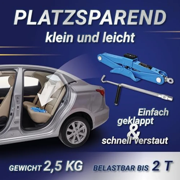 Bituxx Scherenwagenheber MS-18863, 2000 kg Tragkraft, Gummiauflage, einklappbare Handkurbel, Blau – Bild 5