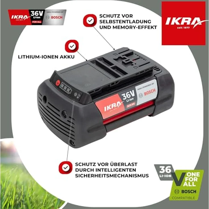 IKRA 36 V Li-Ion Akku 6,0 Ah, kompatibel mit allen 36V BOSCH Geräten, mit COOLPACK-Technologie und LED-Ladezustandsanzeige – Bild 5