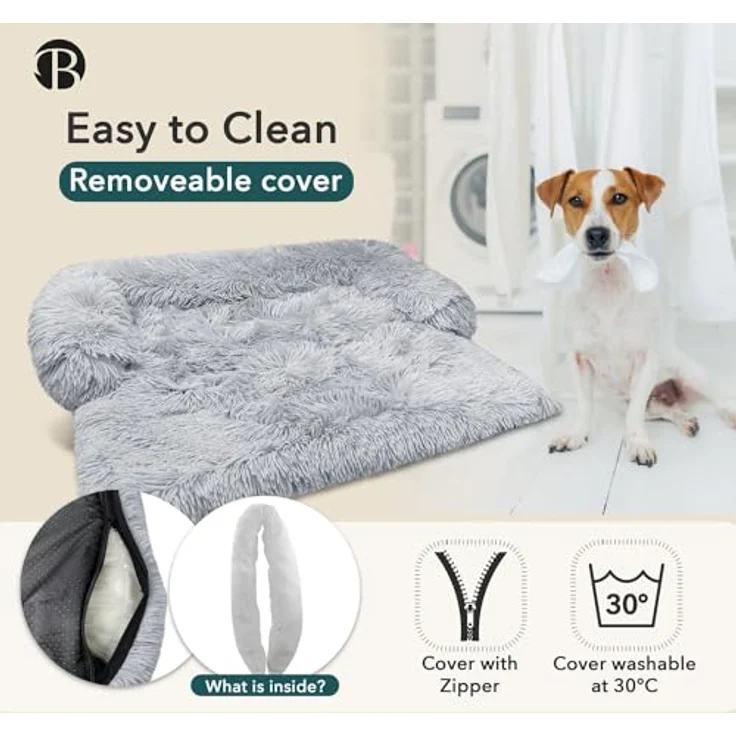 bluzelle Sofaschutz Hundebett für kleine & mittelgroße Hunde, Hundedecke für Couch Sofa Cover, Plüsch Hundesofa Schutzdecke rutschfest Wasserdicht Waschbar Abnehmbarer Bezug, Farbe:Hellgrau – Bild 3